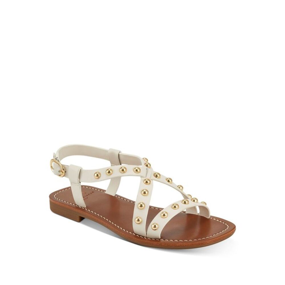 MARC FISHER Womens Ivory Fianna Toe Block Heel Leather Slingback Sandal 7 M